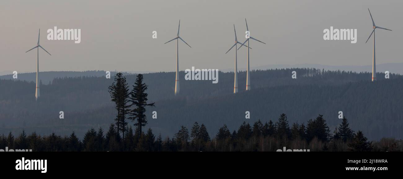 a wind farm in the evening panorama Stock Photo