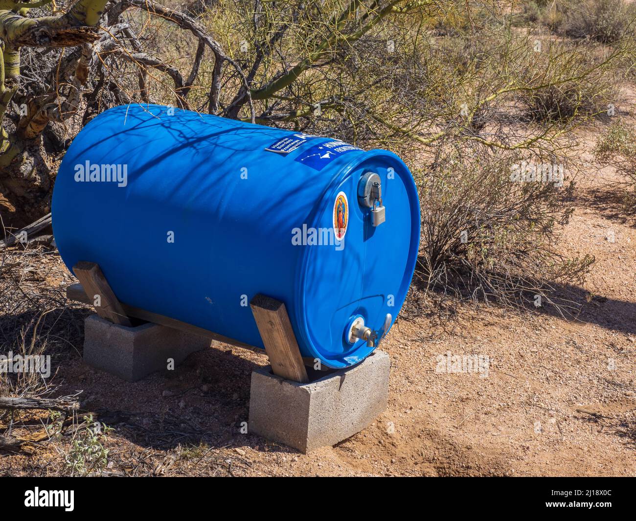 Humane Borders water cache, Senita Basin Road, Organ Pipe Cactus National Monument, Arizona. Stock Photo