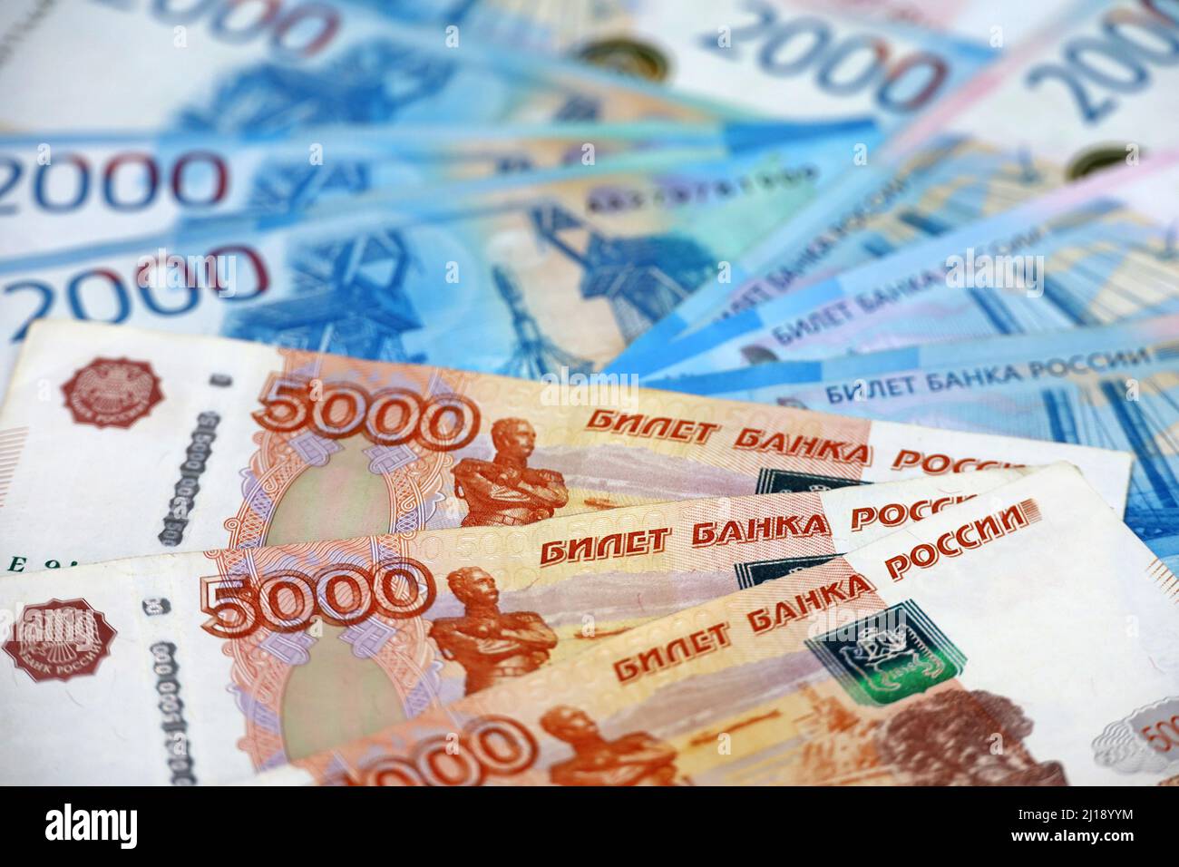 Russian rubles, paper currency. Concept of economy of Russia, exchange rate Stock Photo