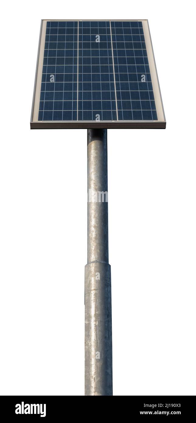 Isolated Solar Panel On A Stand Or Pole (For Street Lights), With A White Background Stock Photo