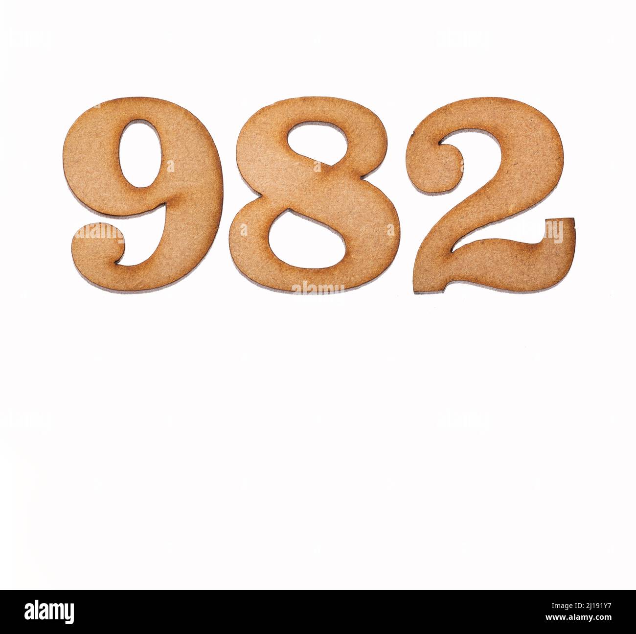Number 982 - Piece of wood isolated on white background Stock Photo - Alamy