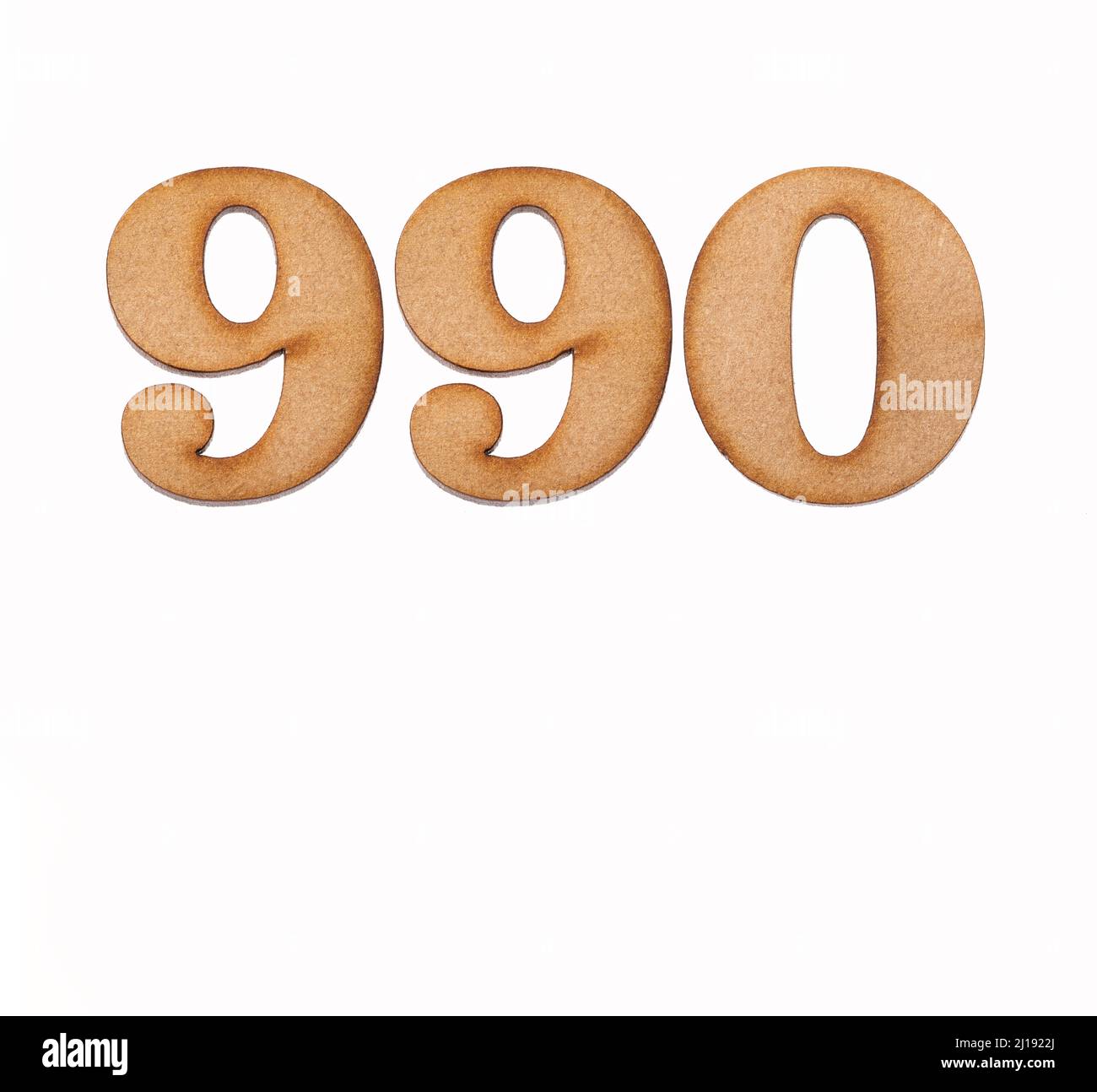 Number 990 - Piece of wood isolated on white background Stock Photo - Alamy