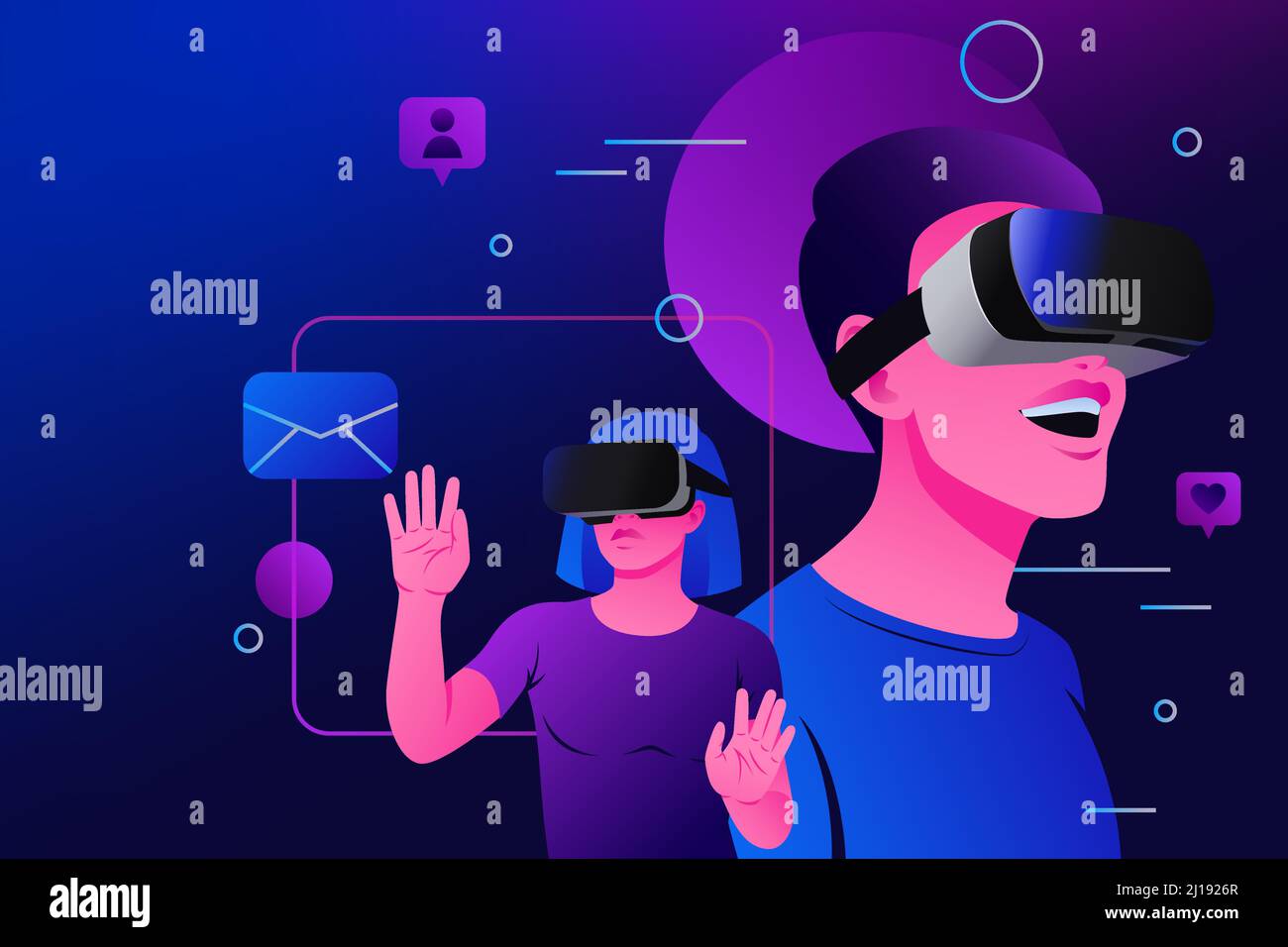 Communication in Virtual Reality. Metaverse Illustration. Vector