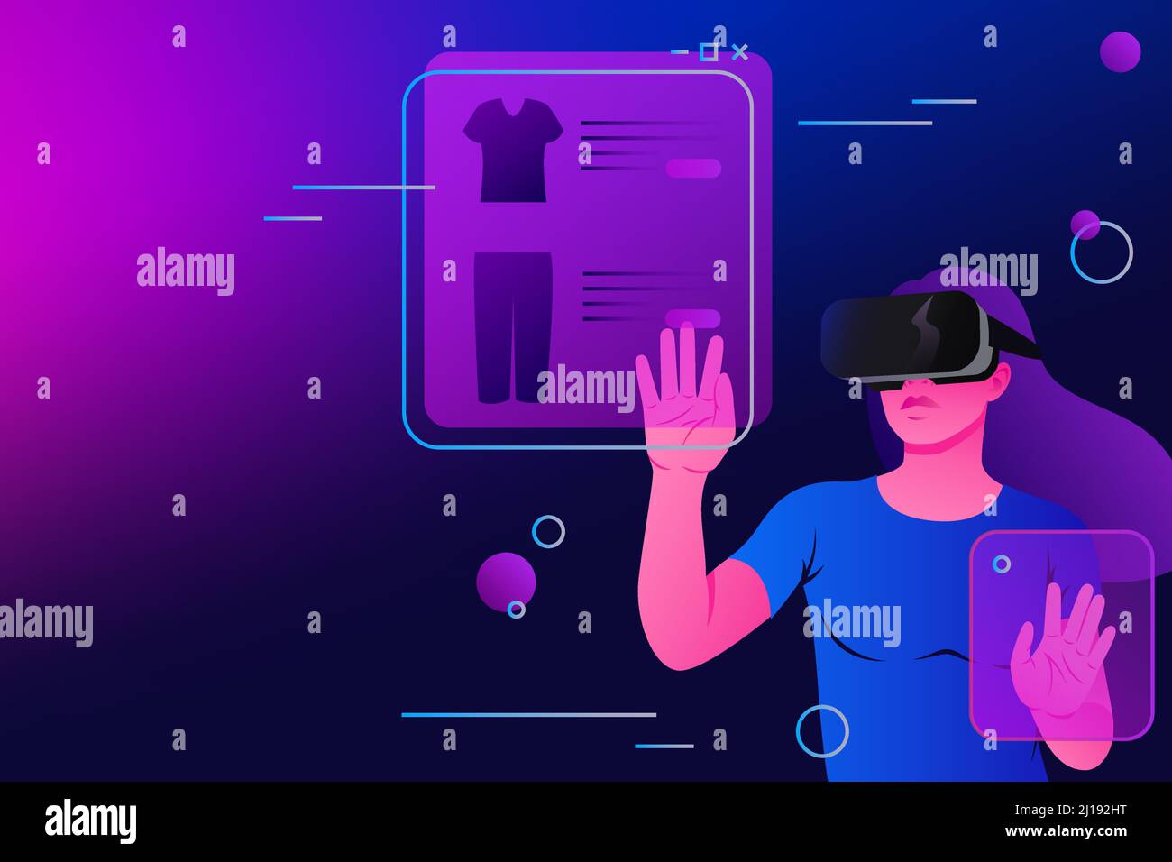 Shopping in Virtual Reality. Woman in Goggles Purchasing Online