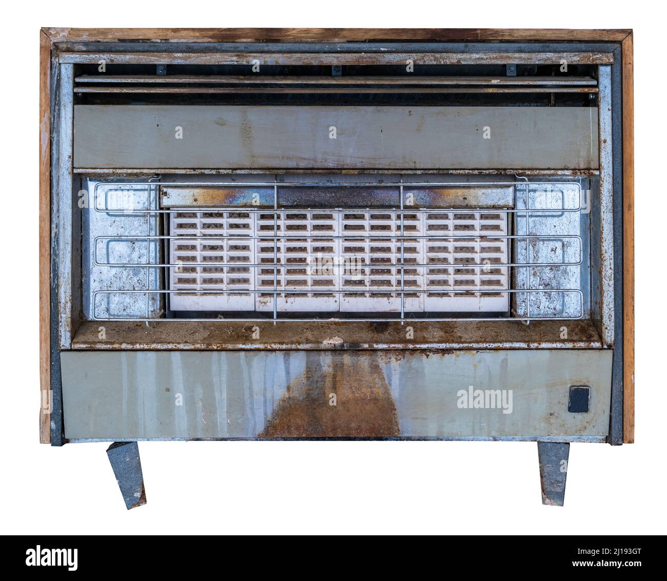 Isolated Grungy Old Interior Gas Fire Or Radiator Or Heater Stock Photo
