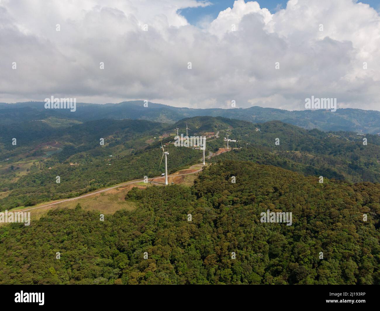 Beautiful aerial view of the renewable energy Windmills in Costa Rica Stock Photo