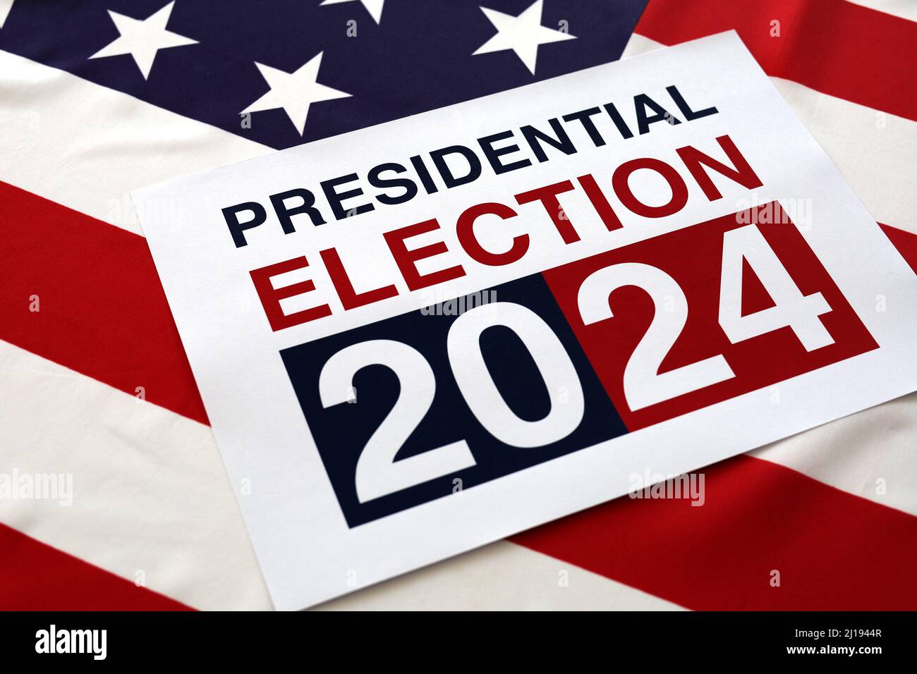 Presidential Election 2024 Written over Waving American Flag Stock