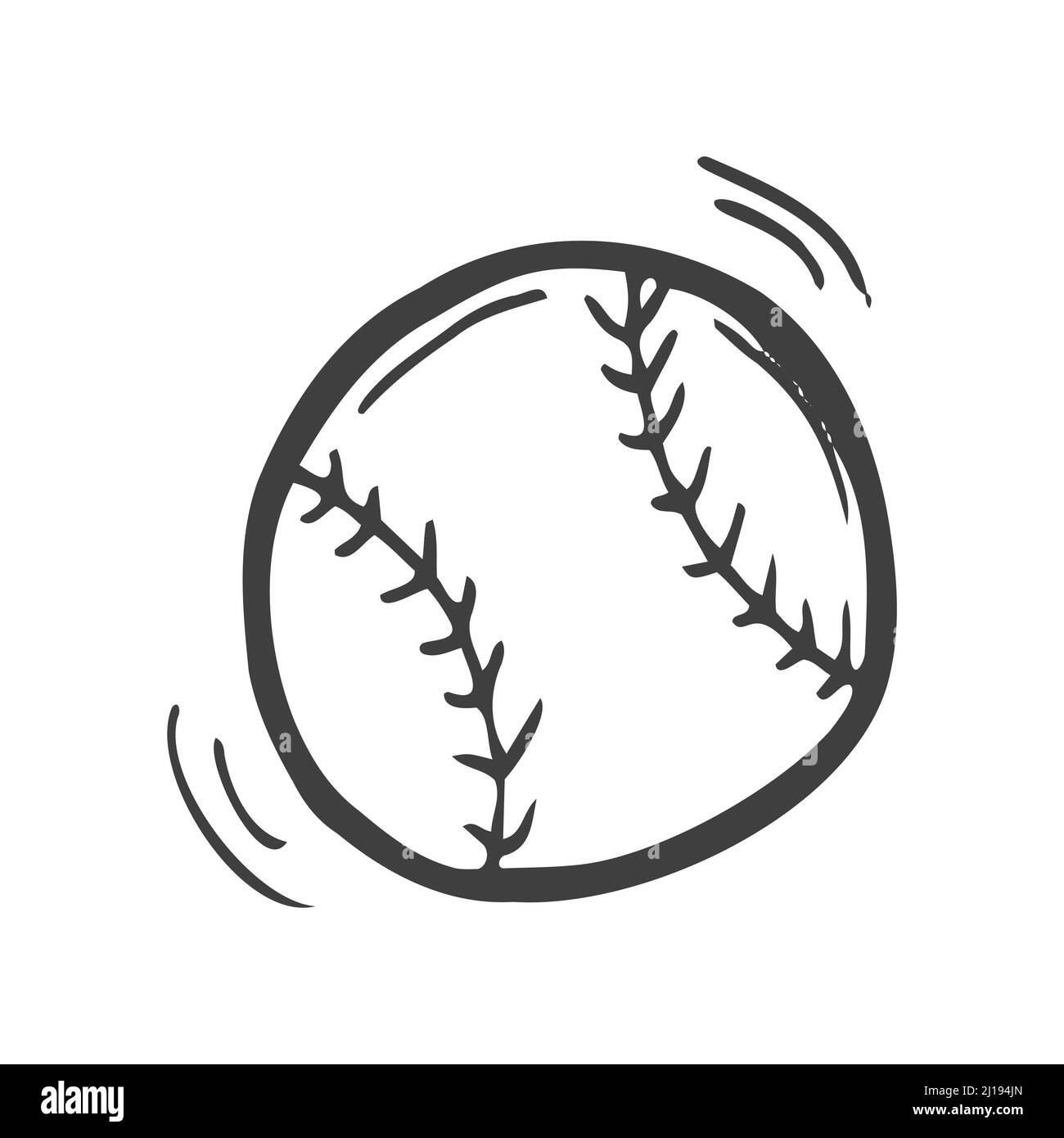 Vector illustration. Leather baseball ball. Cartoon sticker in comics