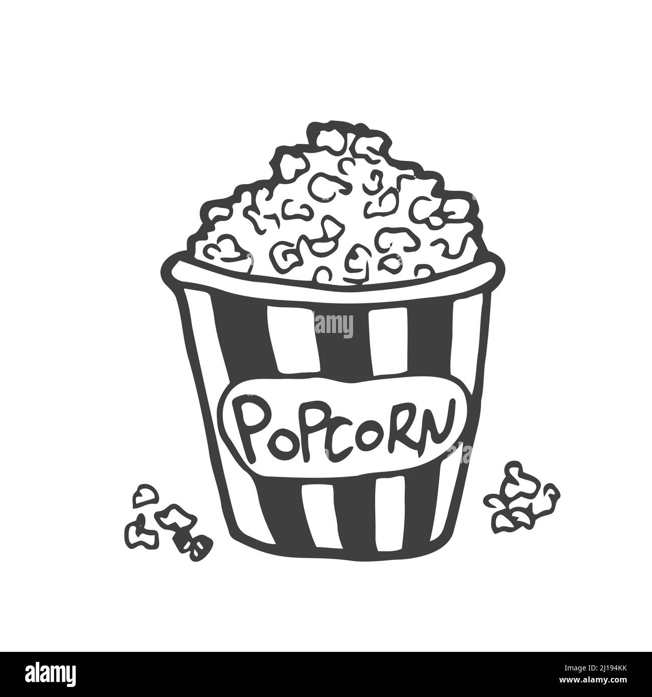 Doodle bucket of Popcorn. Vector linear illustration Stock Vector Image