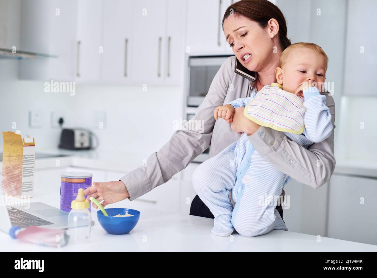 Moments in motherhood. Shot of a mother and her baby boy at home. Stock Photo