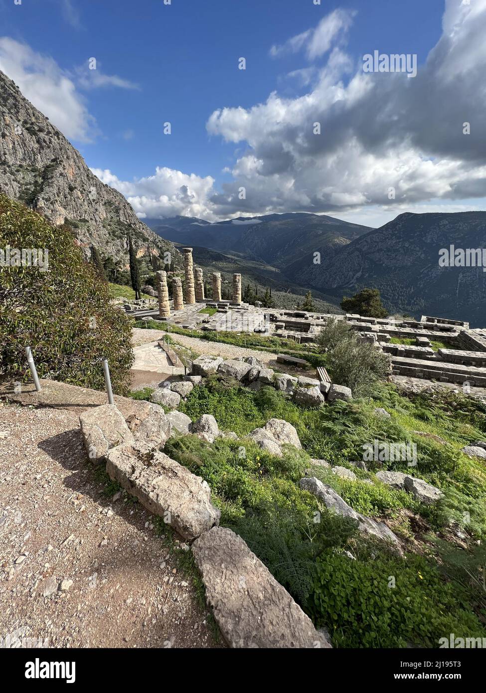 A vertical shot of the ancient Delphi in Greece. Stock Photo