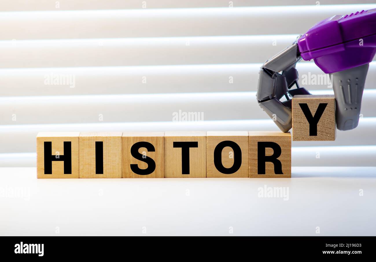 History word from wooden blocks with letters, past events historical