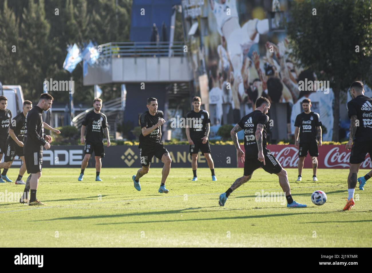 Buenos Aires, Argentina. 23rd Mar, 2022. Argentina's soccer team attends a  training session ahead of a FIFA World Cup Qatar 2022 qualifier match  against Venezuela at the Argentina Football Association in Ezeiza