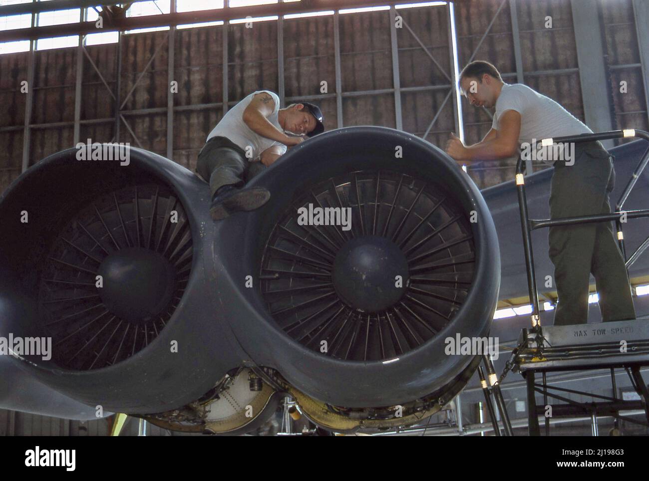 Boeing B-52 Engine maintenance. Stock Photo