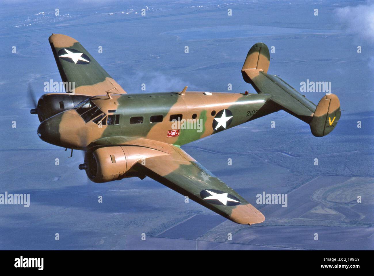 Beechcraft Model 18 Twin engine military airplane. Stock Photo