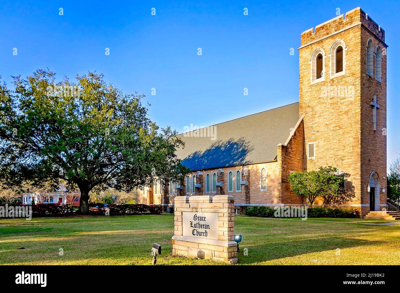 Grace Lutheran Church is pictured, March 5, 2022, in Mobile, Alabama. The church, established in 1867, was the first Lutheran congrgation in Alabama. Stock Photo
