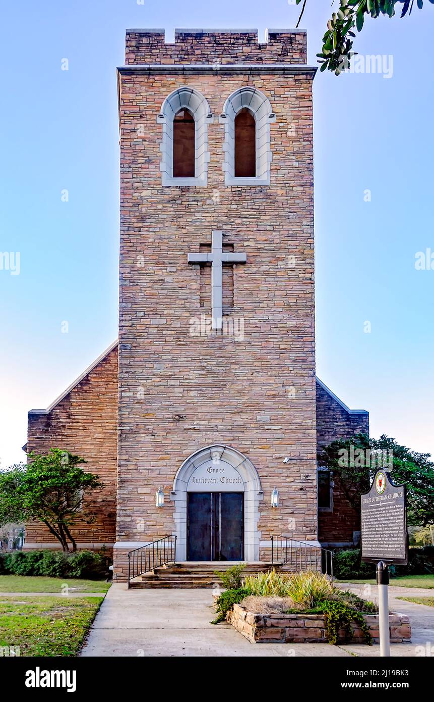 Grace Lutheran Church is pictured, March 5, 2022, in Mobile, Alabama. The church, established in 1867, was the first Lutheran congregation in Alabama. Stock Photo