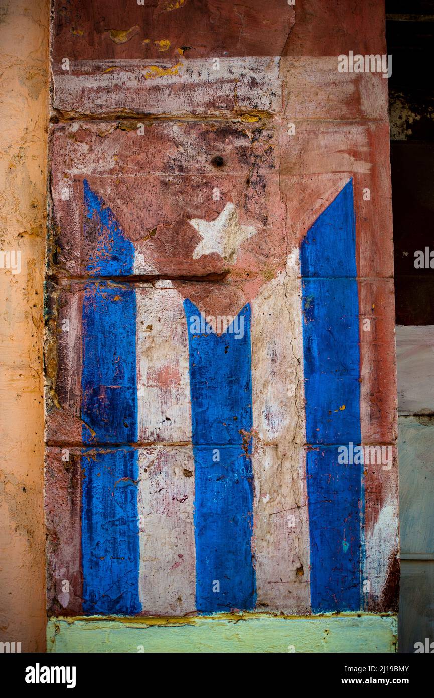 Mural drawing of the Cuban flag in Havana, Cuba. Stock Photo