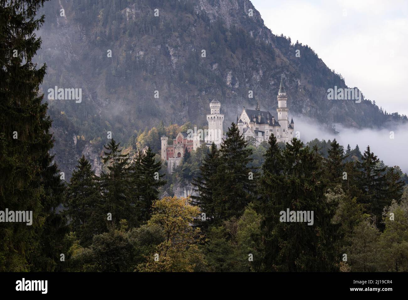 Neuschwanstein Castle (Schloss Neuschwanstein) in fall colors Bavaria