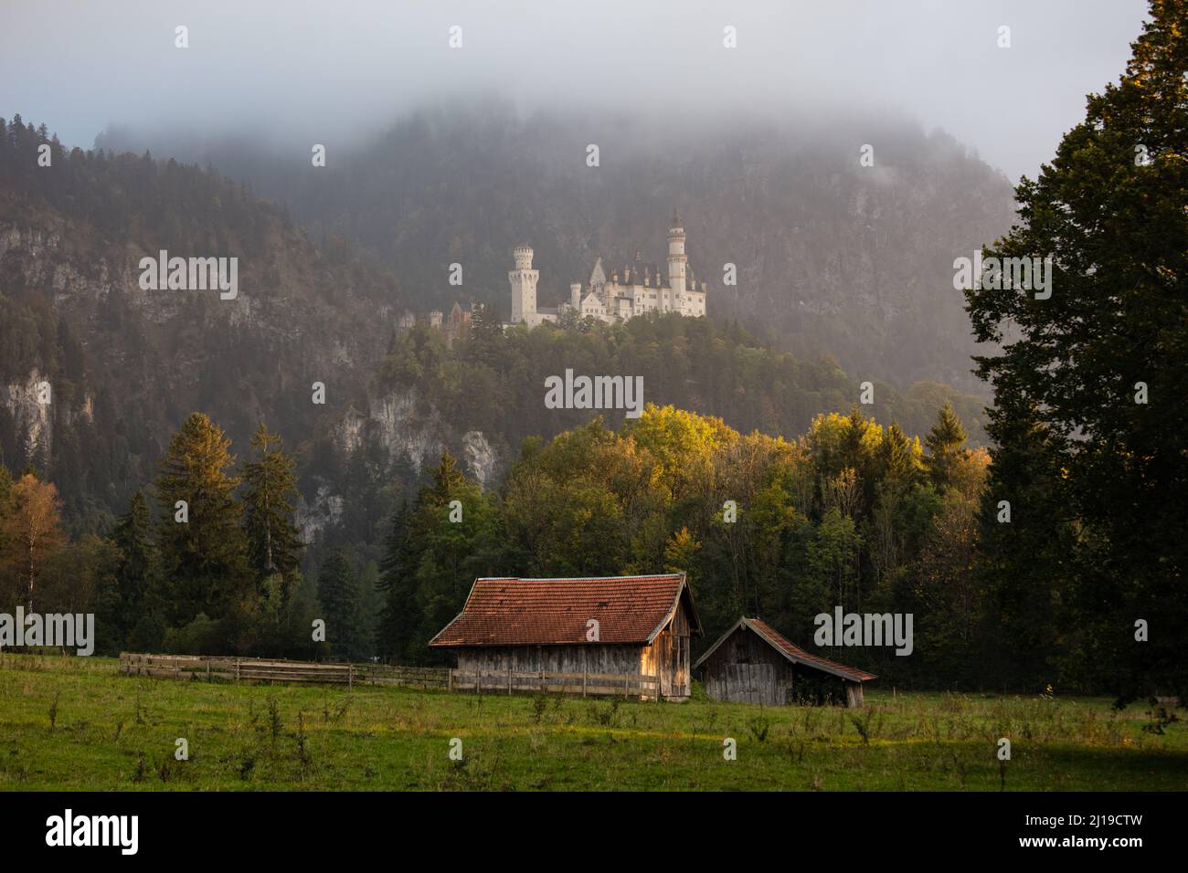 Neuschwanstein Castle (Schloss Neuschwanstein) in fall colors Bavaria