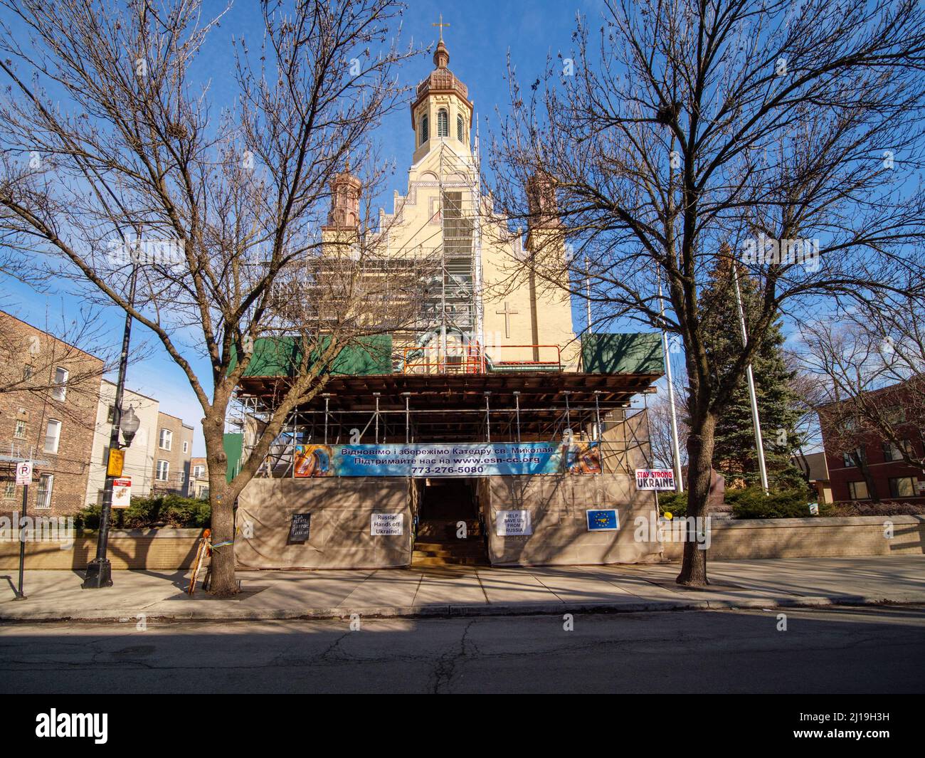 Saint Nicholas Ukrainian Catholic Church. Ukrainian Village, Chicago, Illinois. Restoration in progress. Stock Photo