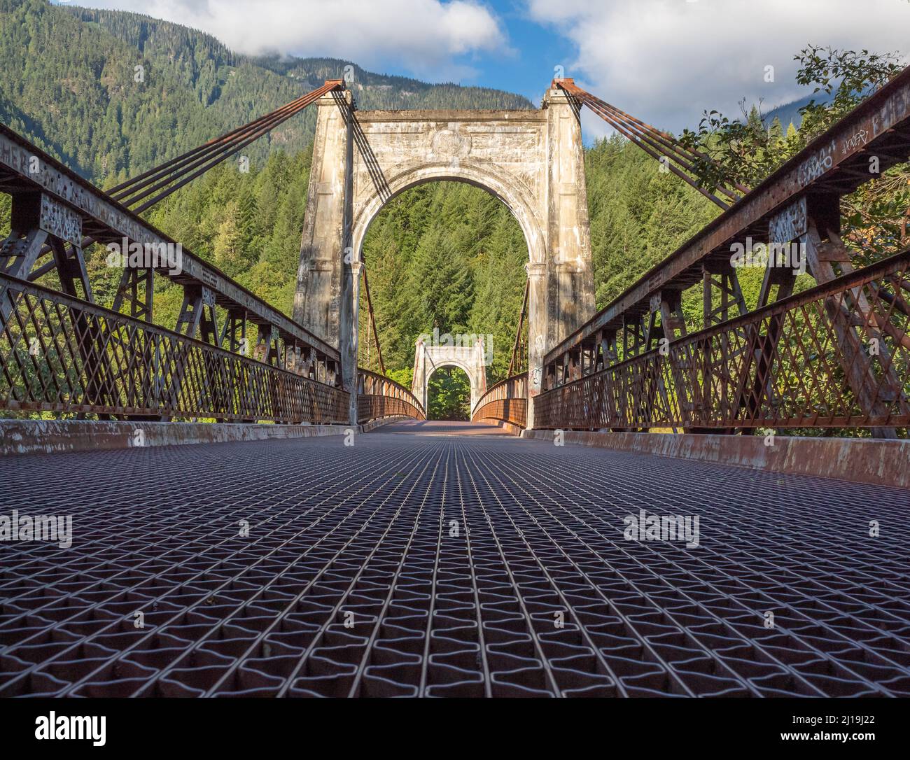 Historical bridge Alexandra Trans Canada Highway BC. The Alexandra Bridge crossing the Fraser River near Boston Bar, British Columbia, Canada-Septembe Stock Photo