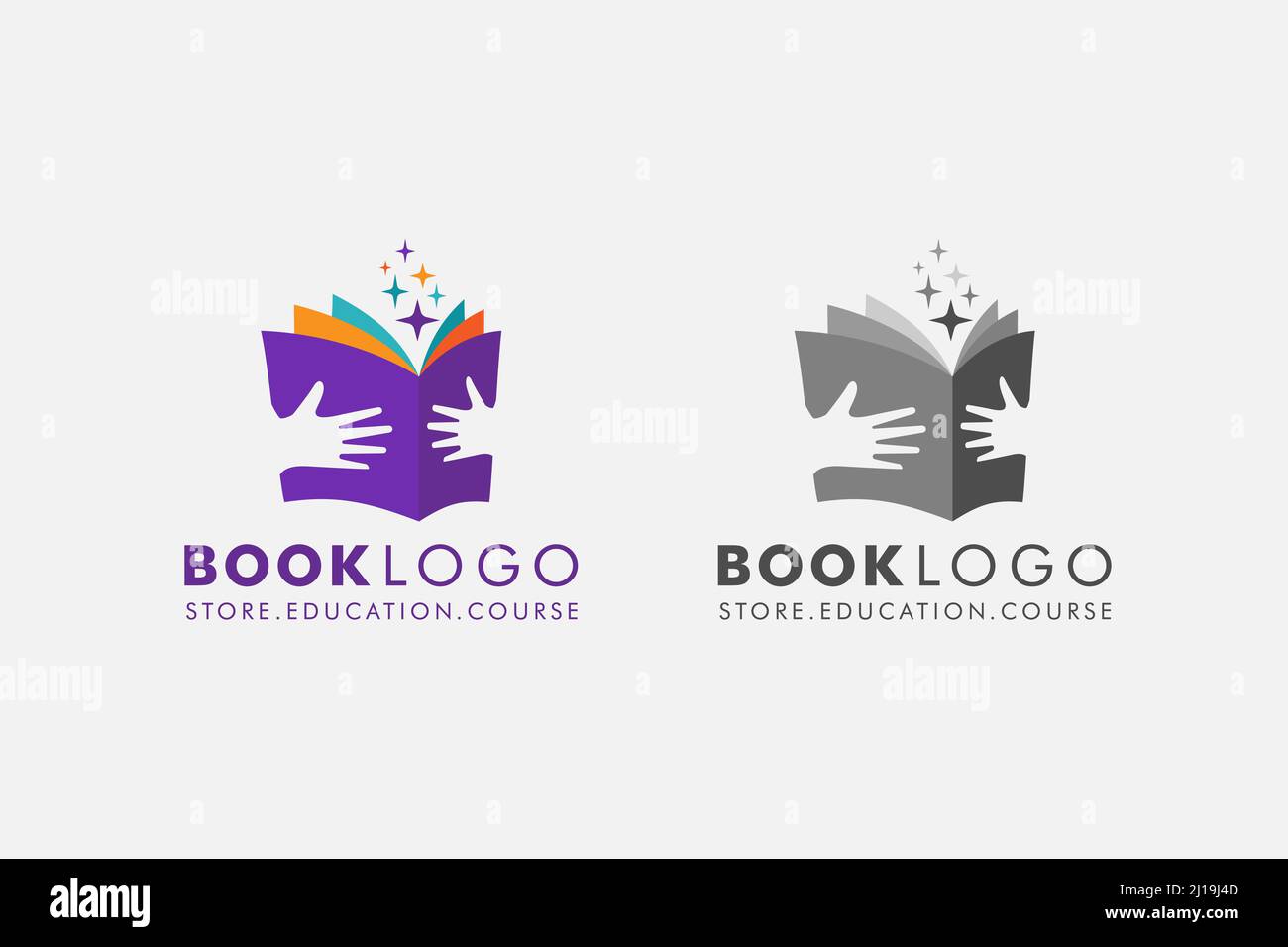 hand keep Open Book with star . Logo Education Flat Vector logo Design Stock Vector