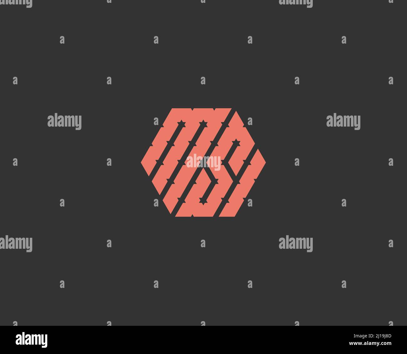 hexagonal geometric letter M S I vector logo design illustration Stock ...