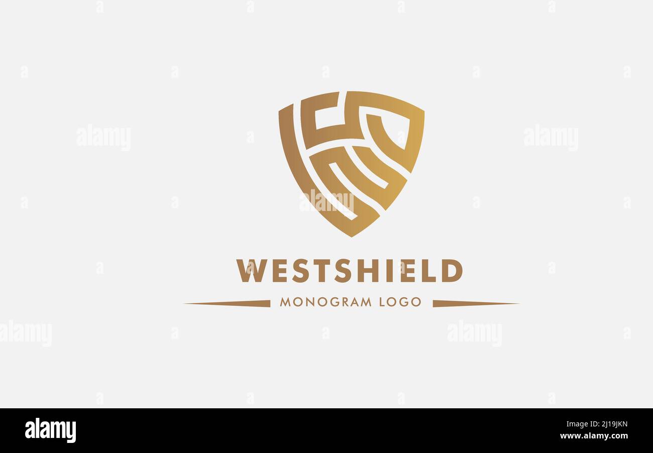 Premium monogram shield letter W S initials logo. Elegant shield vector logo design. usable logo for technology, cyber security,application, web icon, Stock Vector