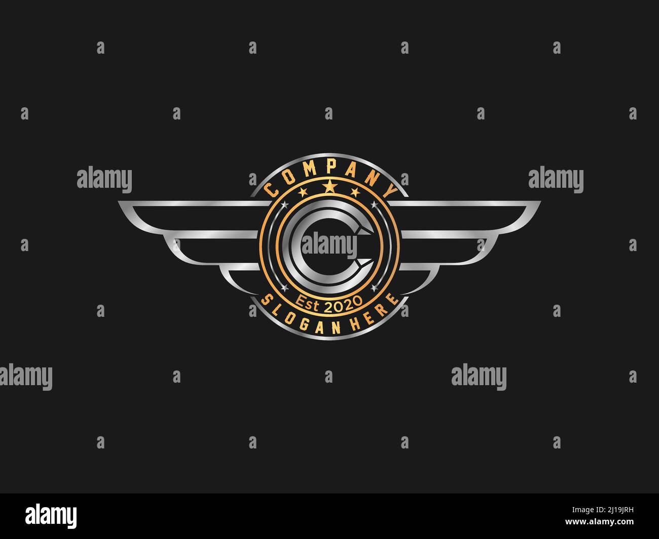 Retro Gold wings badge with letter C . vintage logo vector design ...