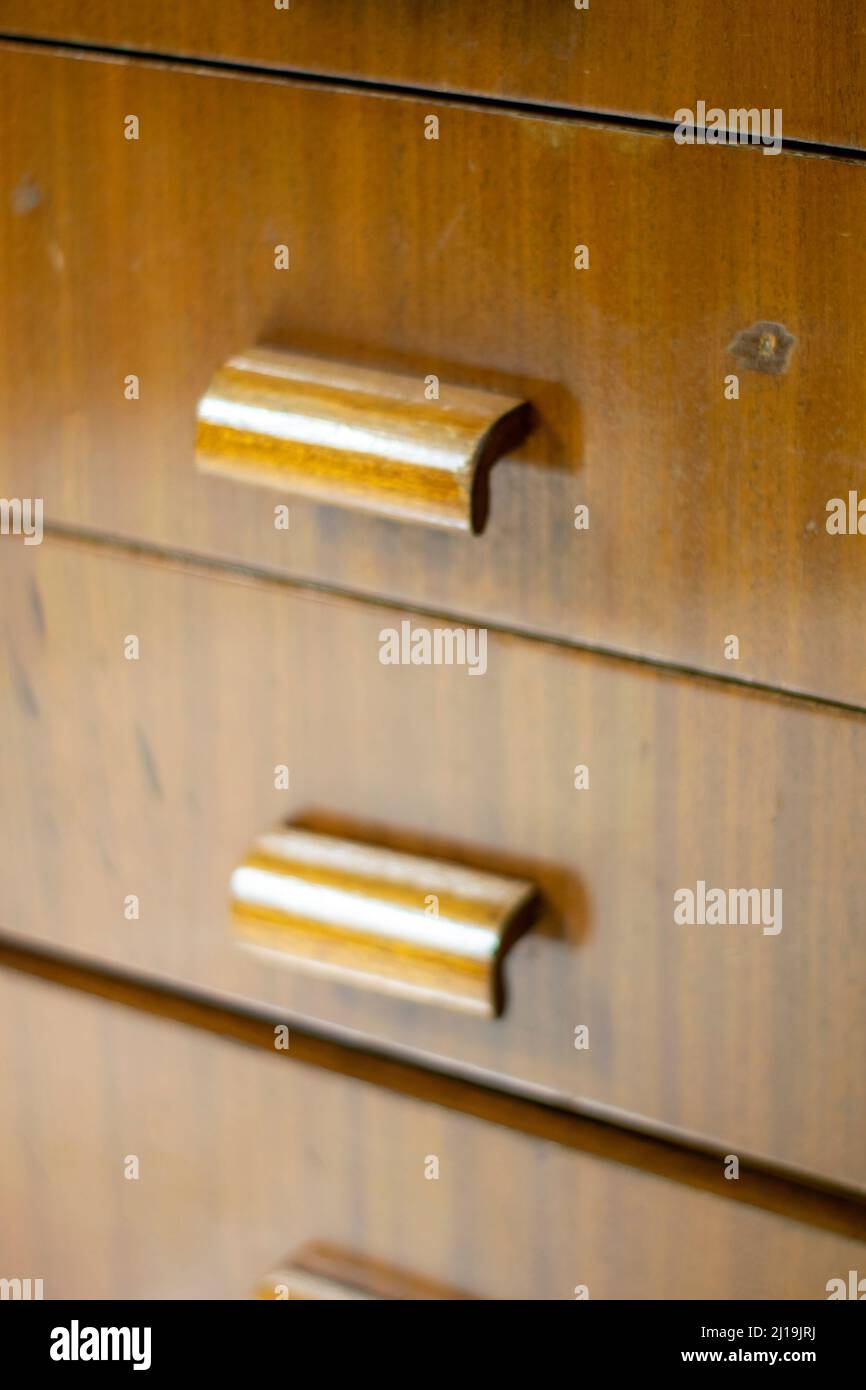 Old office furniture, drawer handles on Historical archive Stock Photo