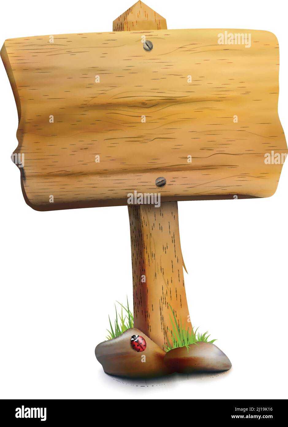 Single Signposts Single blank wooden signpost with screws on board ladybug on stone and ...