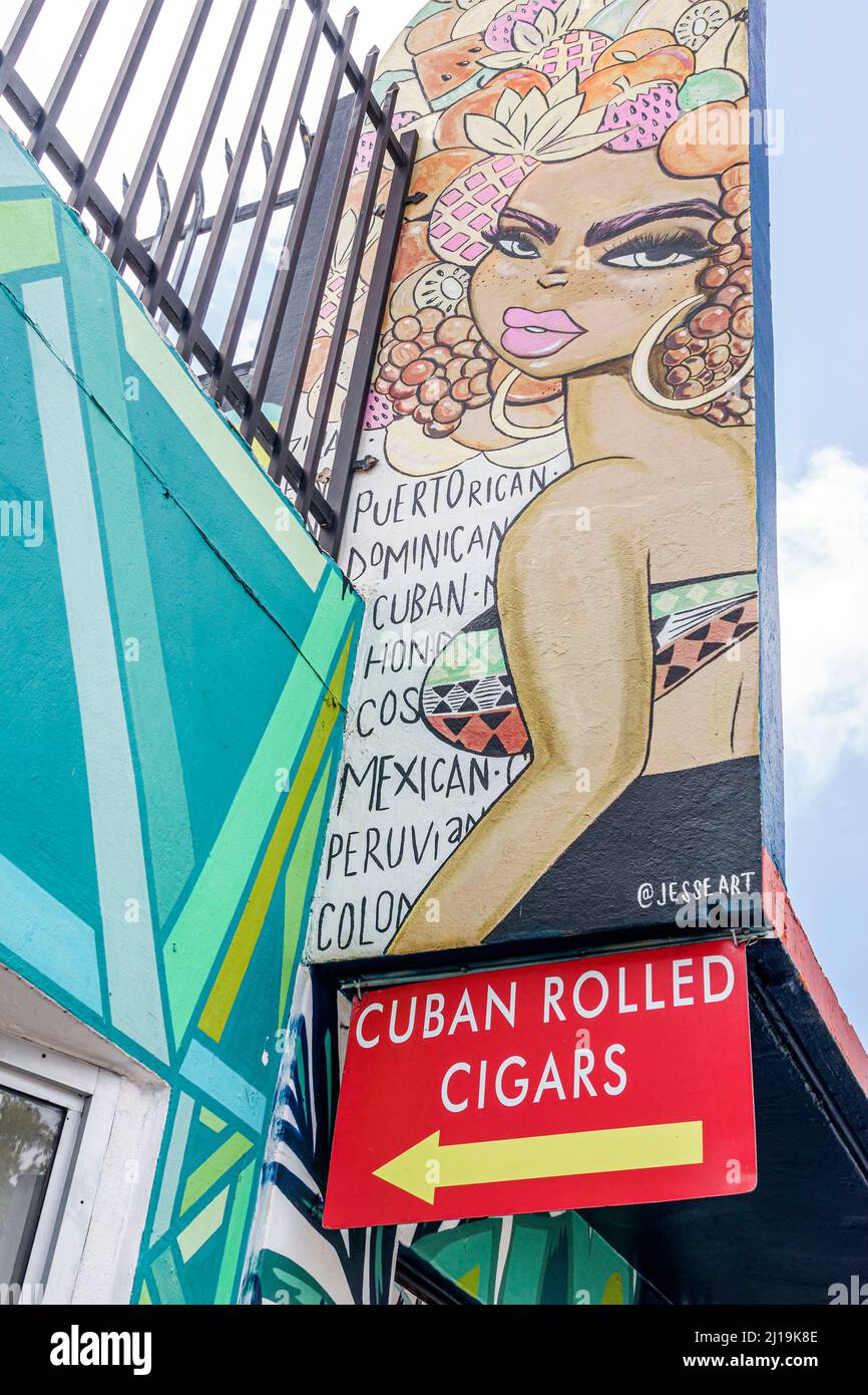 Little Havana Miami Florida Calle Ocho 8 8th Street Hispanic Cuban neighborhood historic district art artwork sign rolled cigars Stock Photo