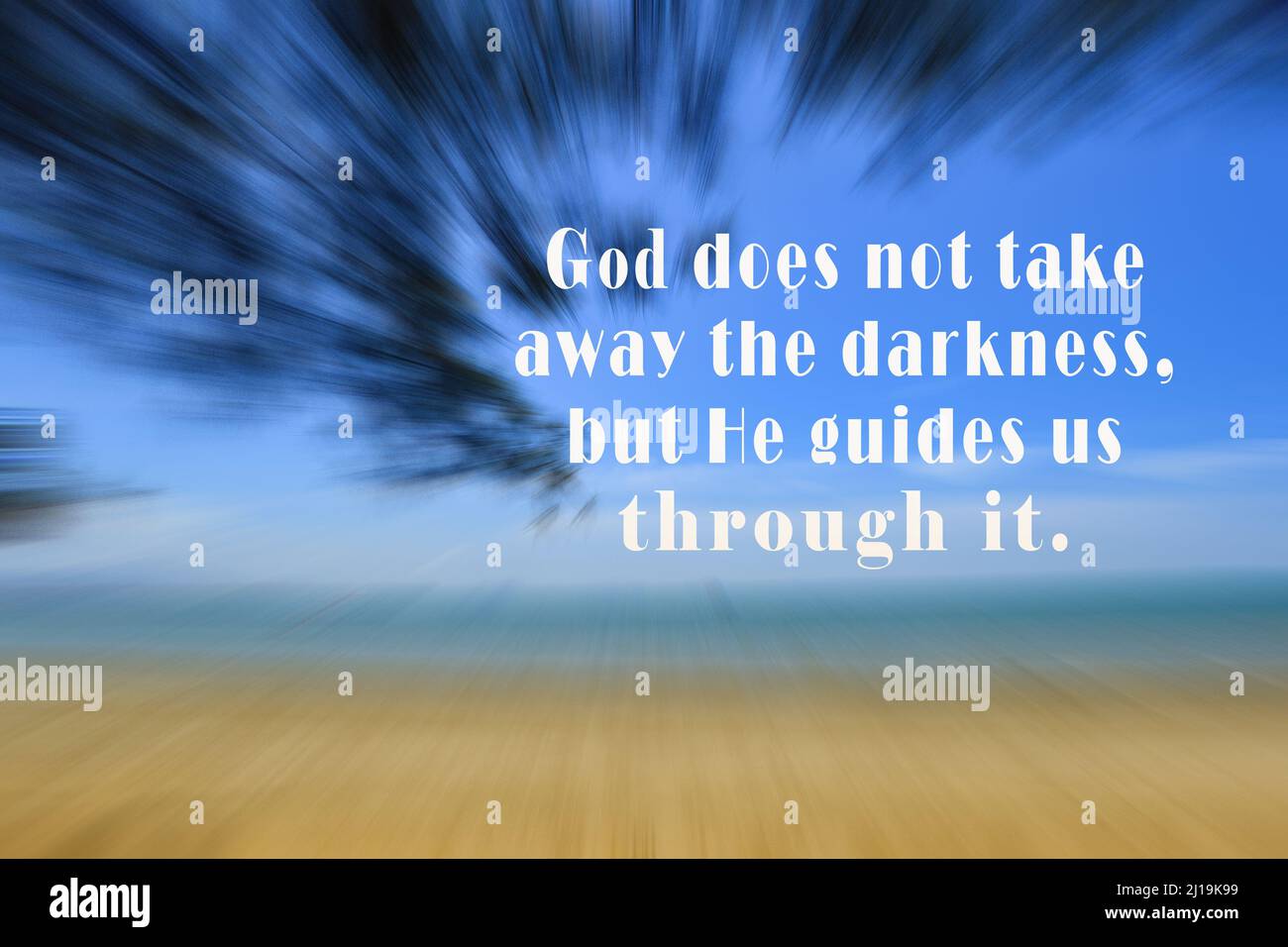 Motivational quote on blurry beach zoom motion effect background 