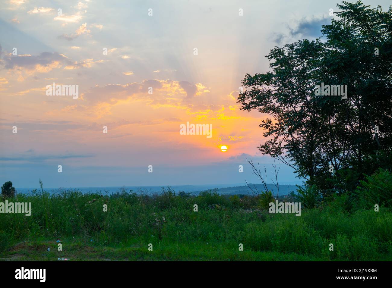 beautiful sunset in in the steppe Stock Photo Alamy