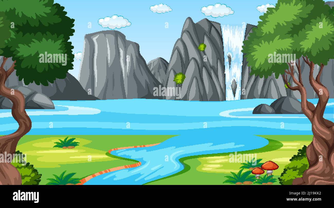 Nature scene with pond and trees illustration Stock Vector Image & Art ...