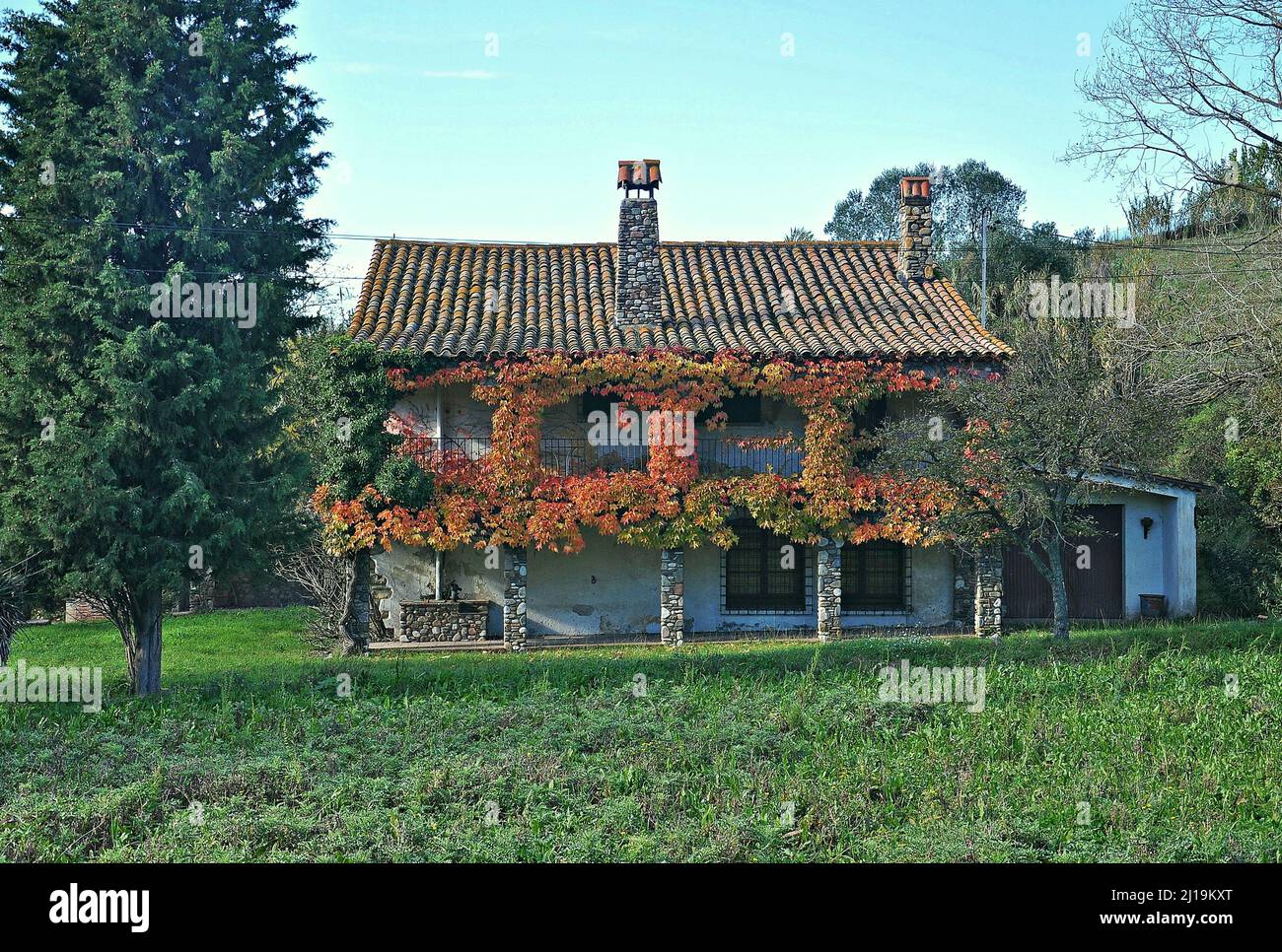 Farmhouse of Can Segard in Santa Maria de Palautordera in the region of Valles Oriental province of Barcelona,Catalonia,Spain Stock Photo