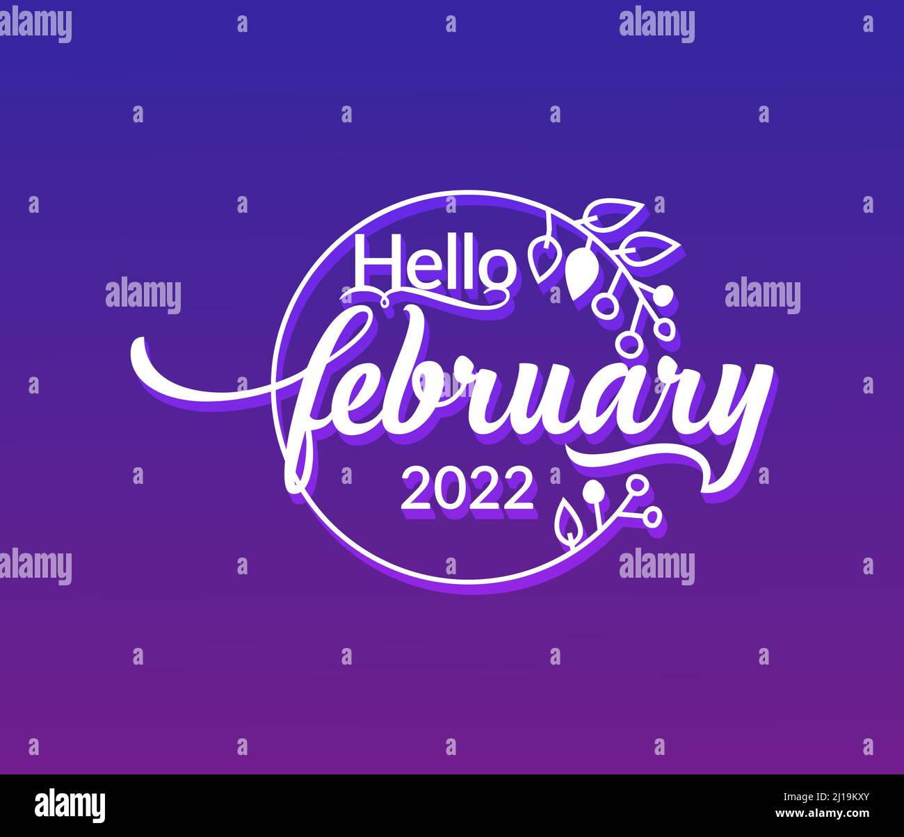 Hello February Typography Text Isolated Circle Floral Frame On Black