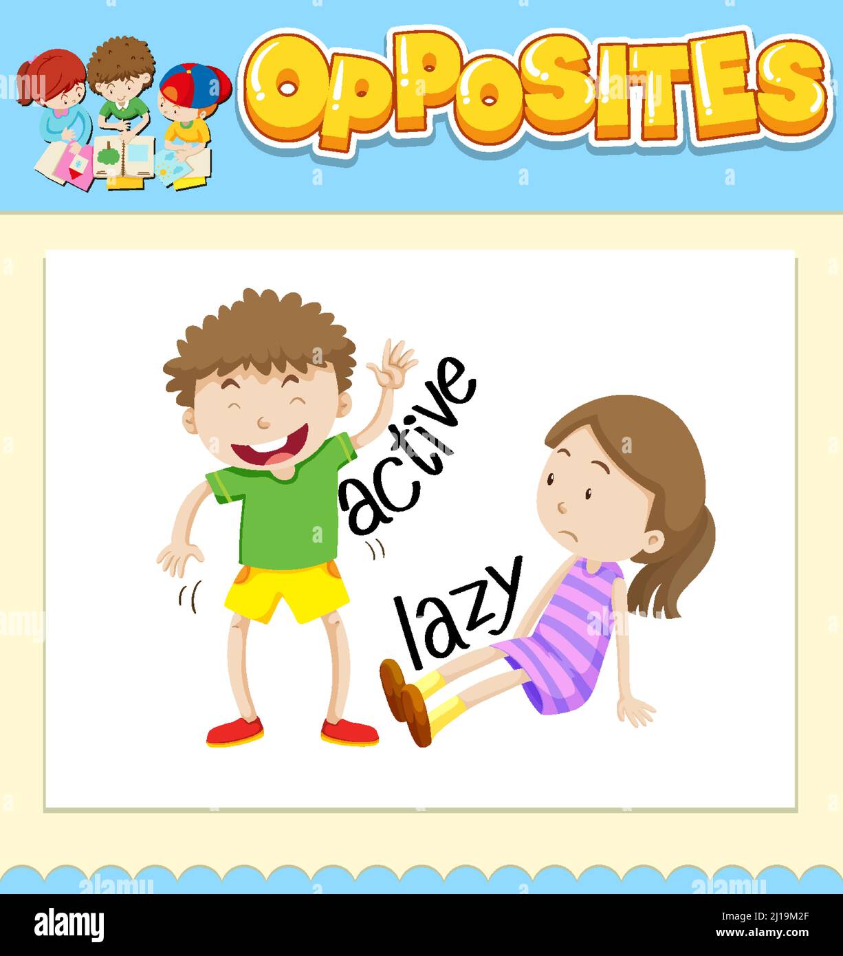 opposite-words-for-active-and-lazy-illustration-stock-vector-image