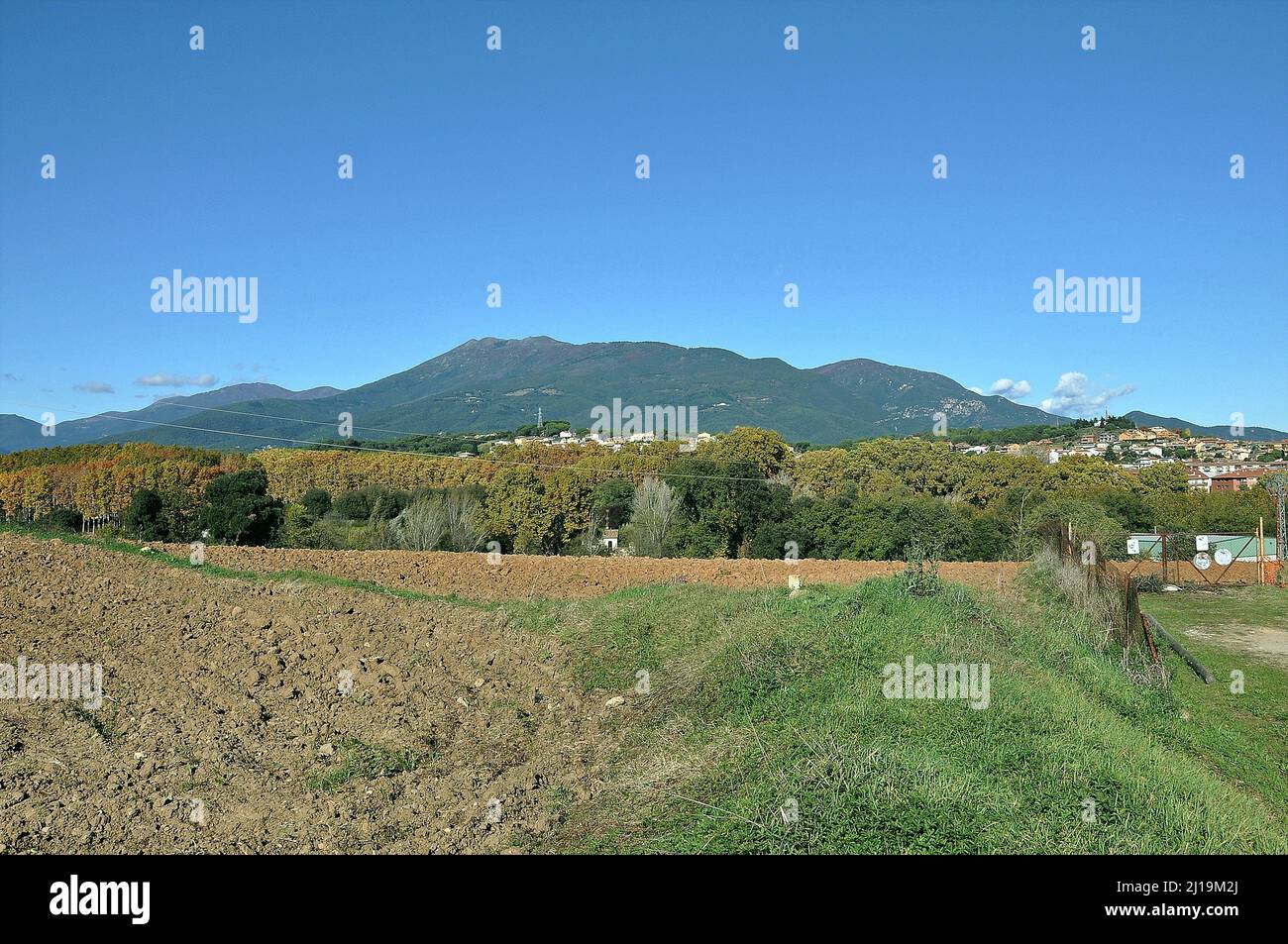 Panoramic view of Montseny from Santa Maria de Palautordera in the Valles Oriental region, province of Barcelona, Catalonia, Spain Stock Photo