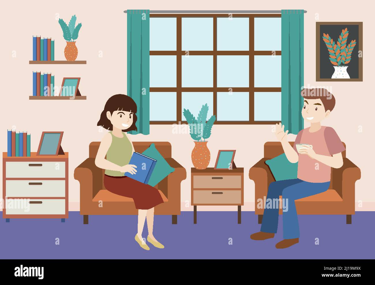 Living room interior in flat design concept illustration Stock Vector ...
