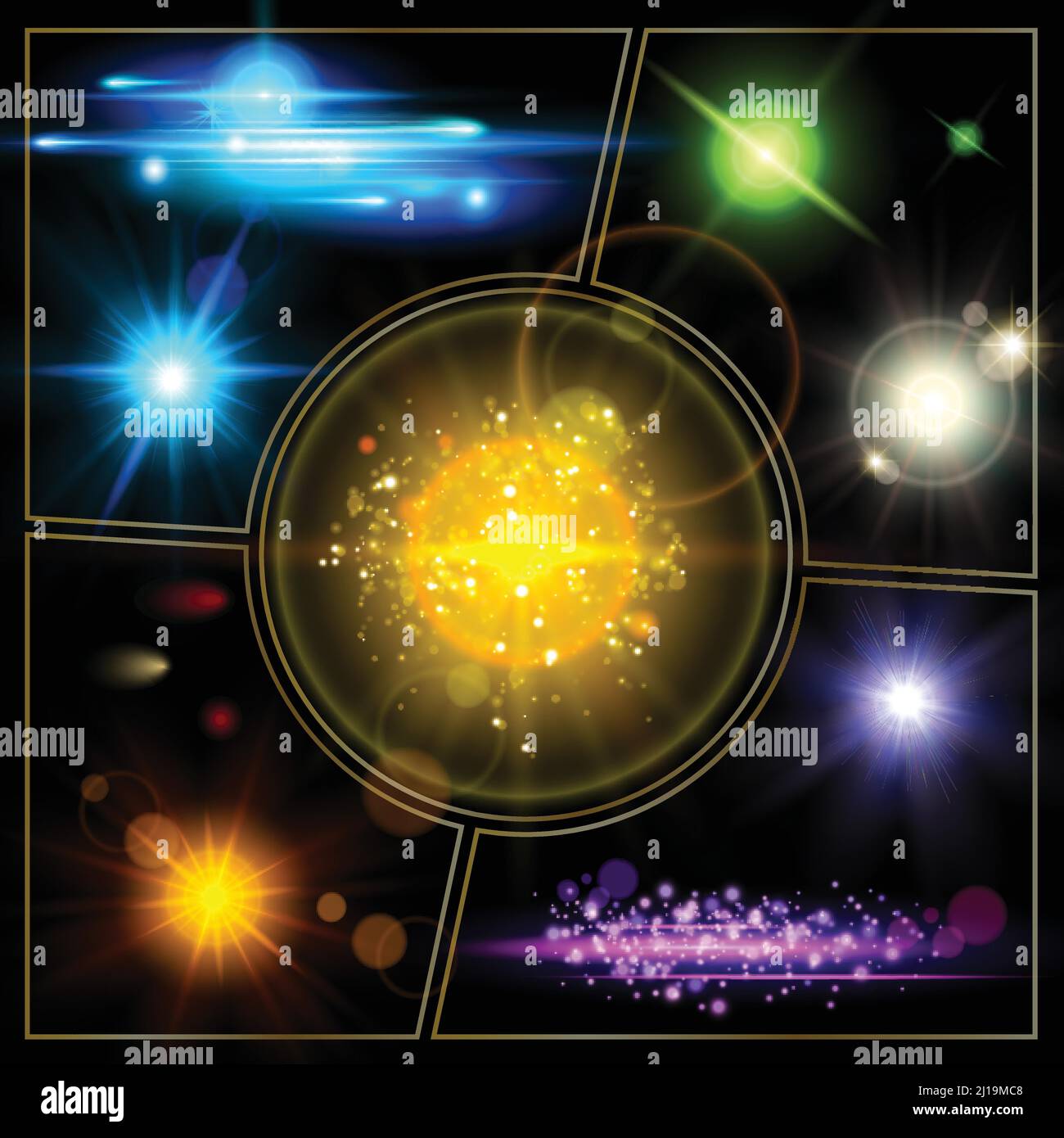 Realistic light effects composition with bright stars spots illuminated ...