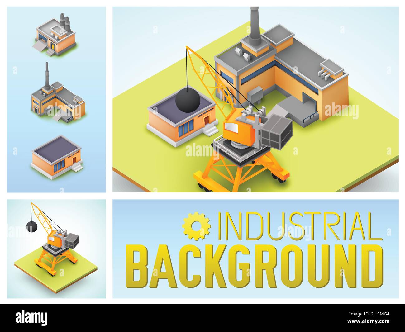 Isometric industrial area colorful composition with construction crane