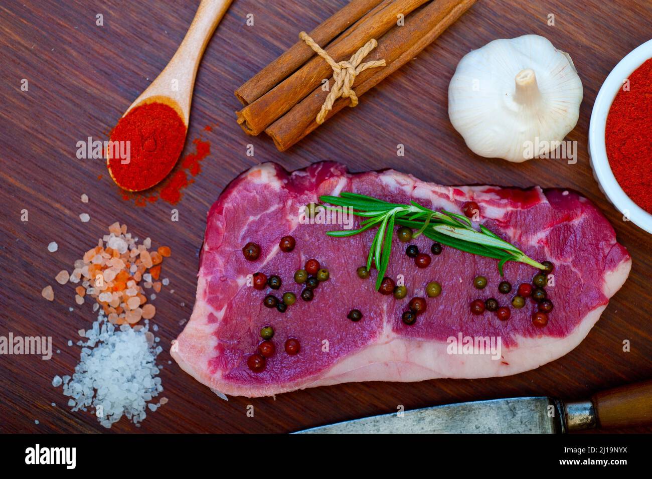Raw uncooked ribeye beef steak butcher selection Stock Photo Alamy