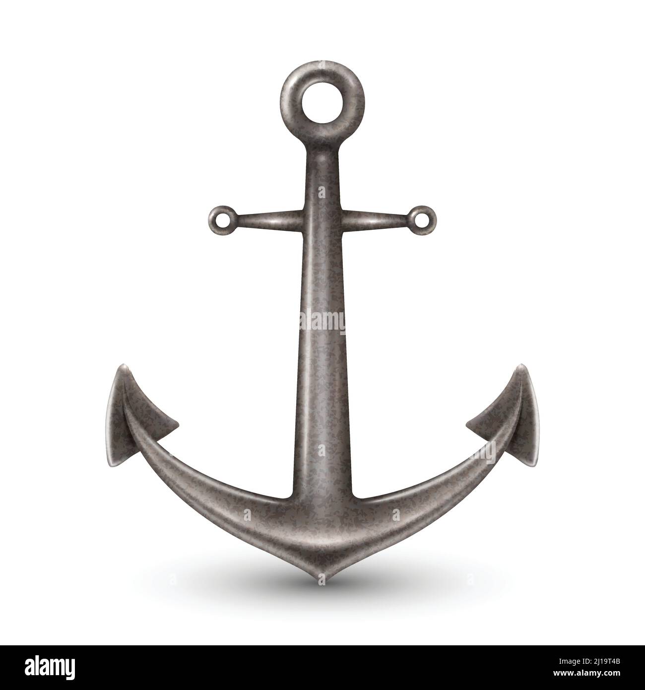 Single realistic shiny steel anchor with rings and shadow on white ...