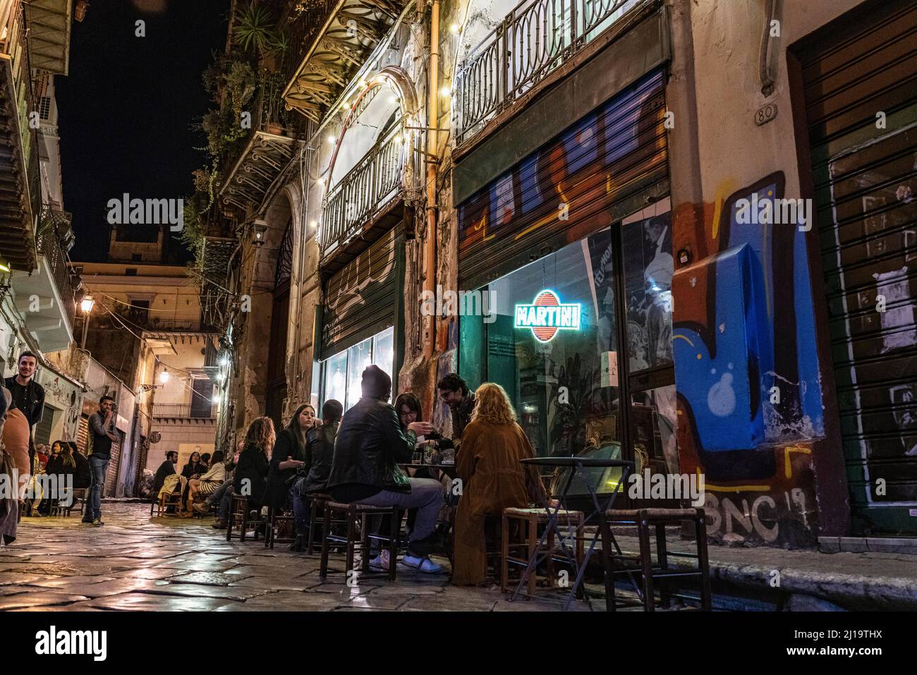 Bars and Restaurants, Bars, Via Paternostro, Palermo, Sicily, Italy Stock Photo