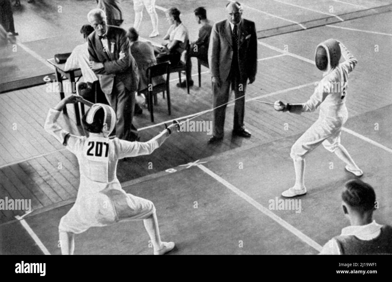 Fencing, the German champion Hedwig Hass in the fight against Thea Keller (Romania) Stock Photo