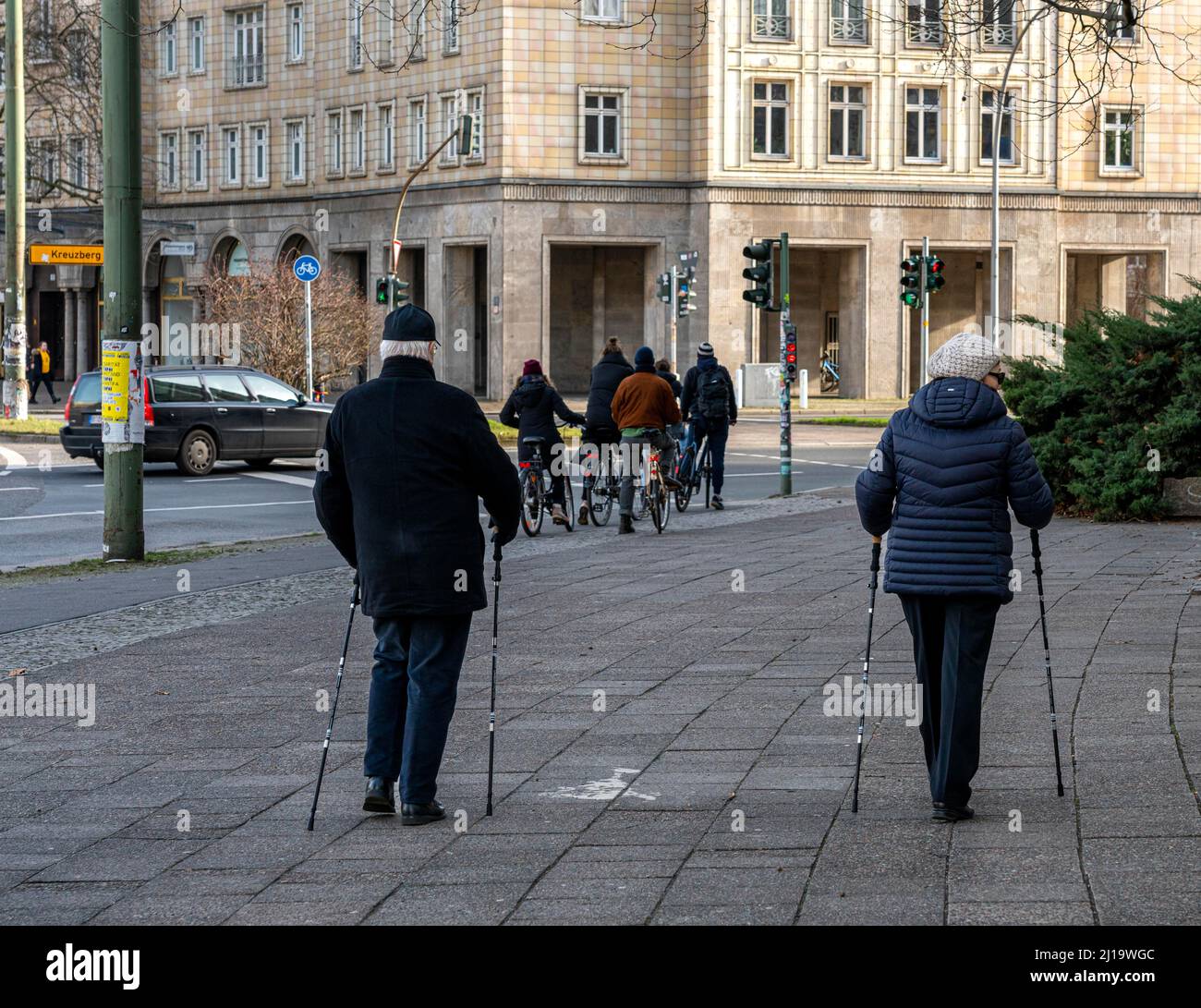 Man woman walking stick senior hi-res stock photography and images - Alamy
