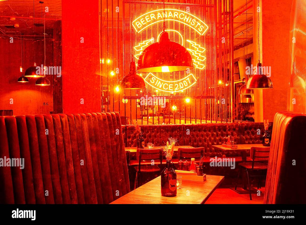 View into a styled bar with special beers, Reeperbahn, St. Pauli ...