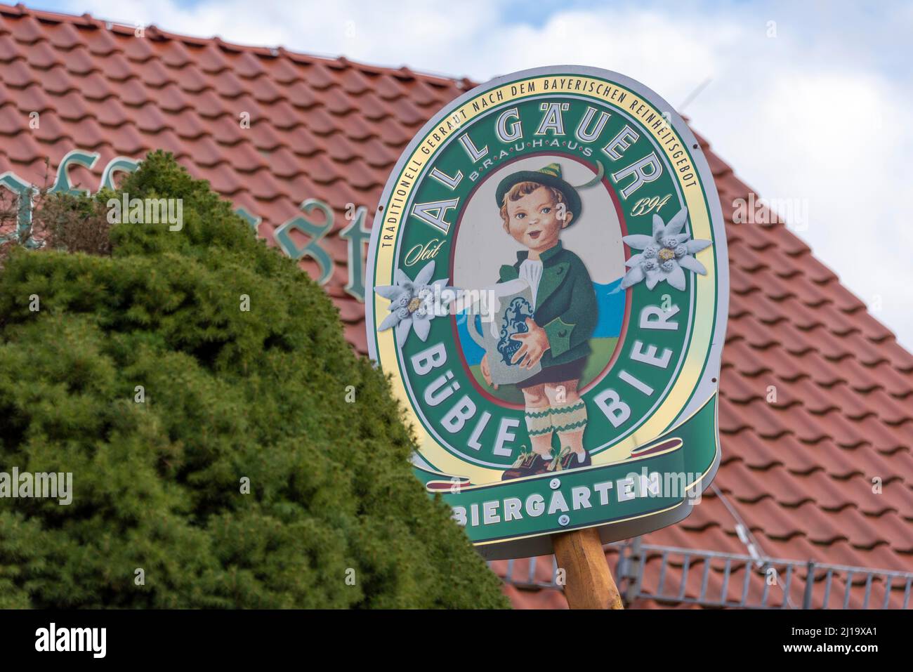 Logo Allgaeuer Bueble beer, Bavarian beer brand, Pfaffendorf, Saxony, Germany Stock Photo